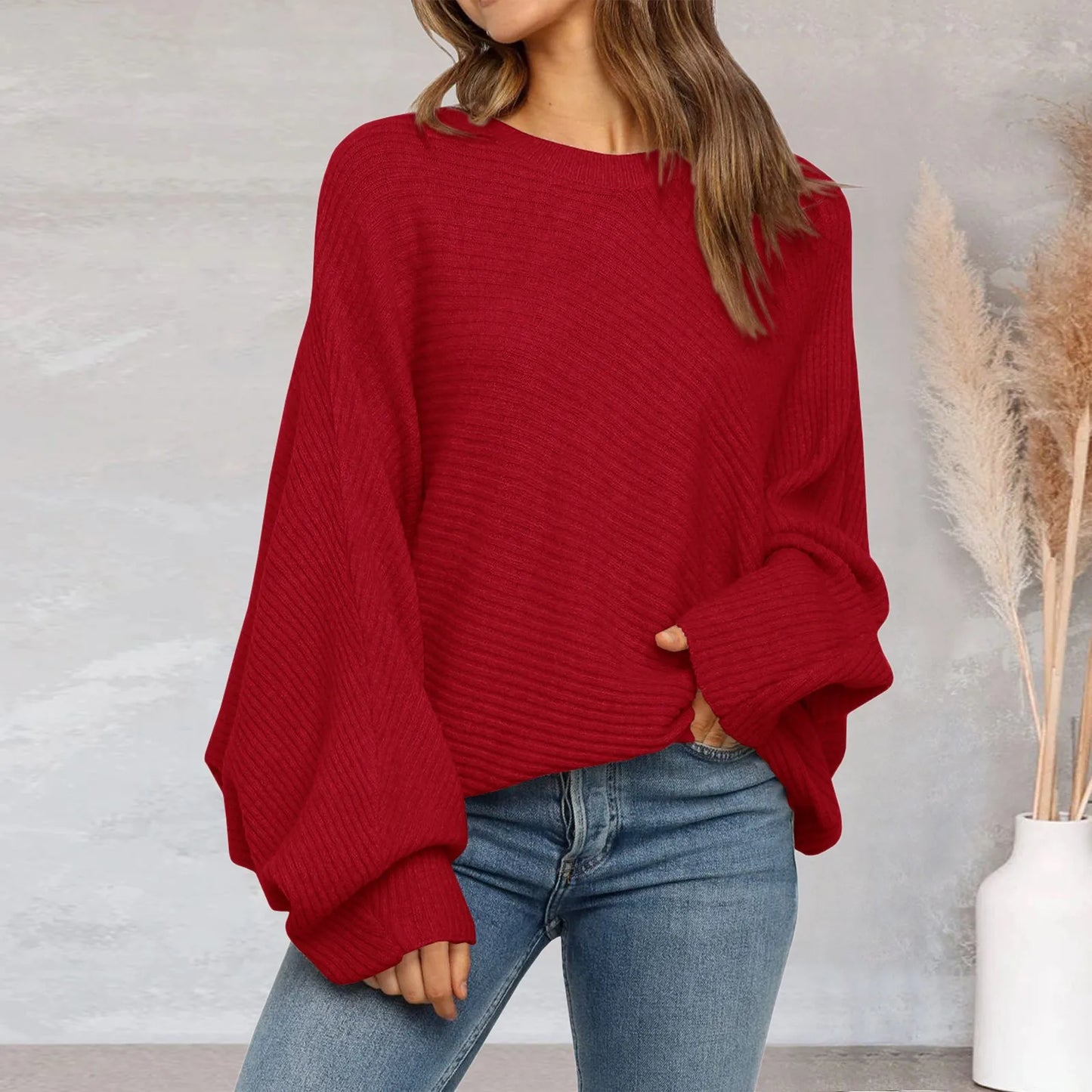 Women's Lantern Sleeve Knit Sweater – Y2K Crochet Pullover