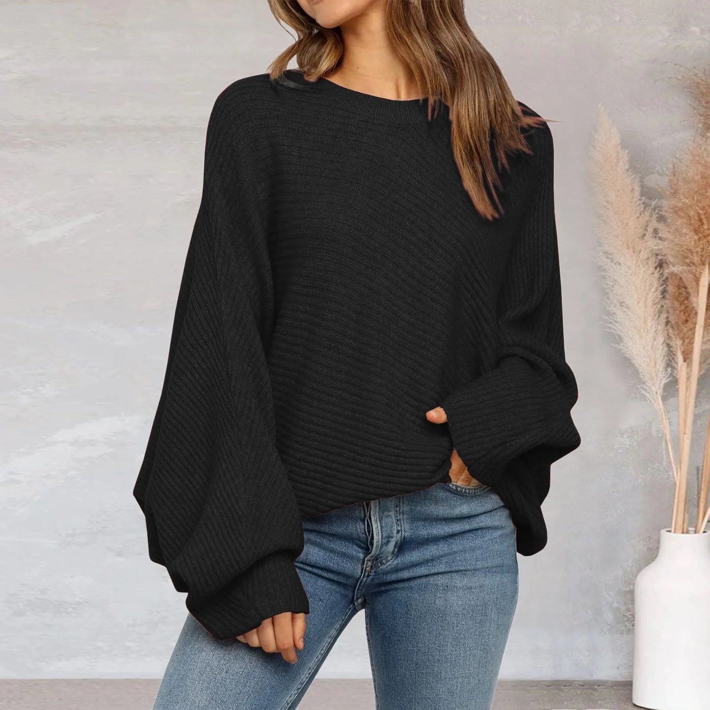 Women's Lantern Sleeve Knit Sweater – Y2K Crochet Pullover