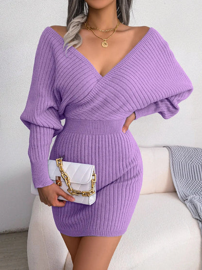 Cross V-Neck Bat Sleeve Dress